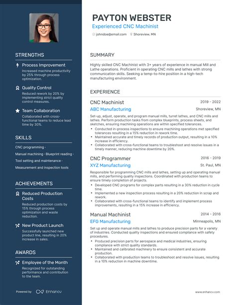 resume examples for cnc machinist